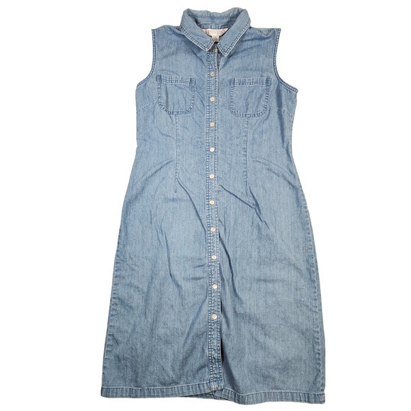 Casual Corner Dresses & Skirts - Casual Corner Annex Women's VTG Chambray Pearl Snap Sleeveless Midi Dress Size 8